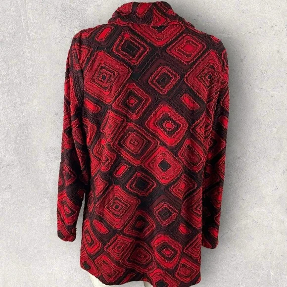 Ali Miles Sweater Womens Large Red Black Cowl Sleeve Art To Wear A99 - Picture 5 of 12
